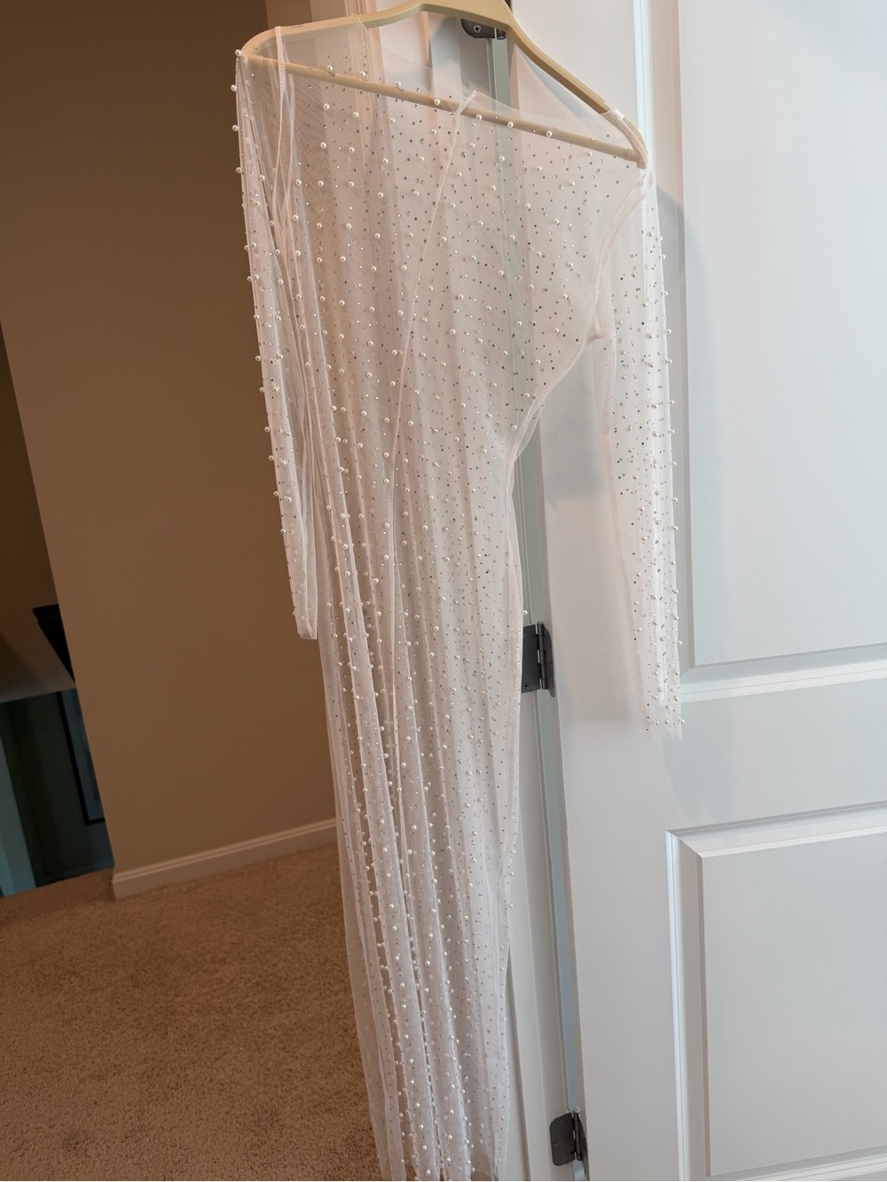 Sheer Beaded White Cover Up or Dress. Bridal Era!